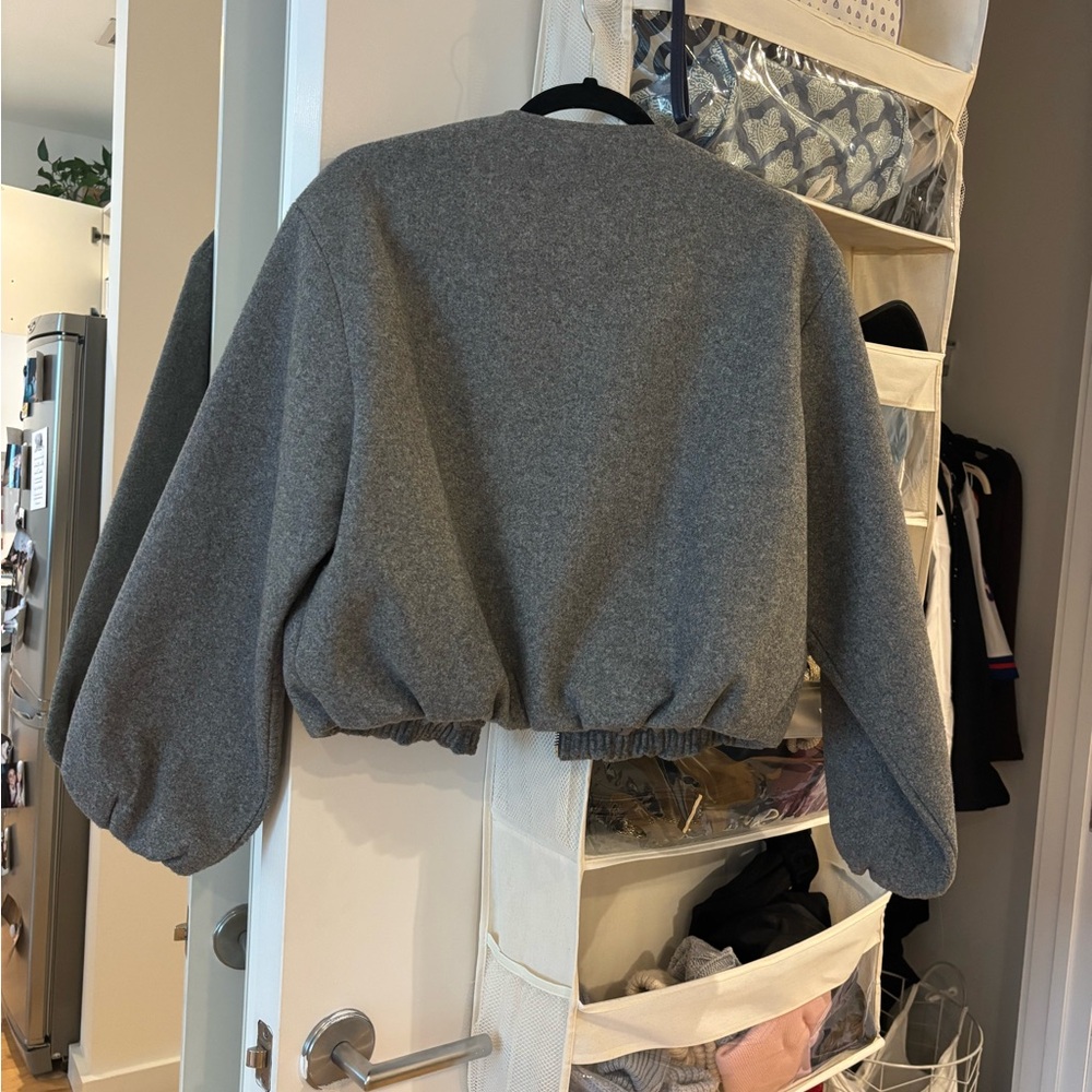 Zara Gray Cropped Bomber Jacket - Picture 2 of 2